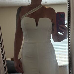 Lulu’s Cream Sleeveless Jumpsuit with Wide-Leg Pants (Size small)